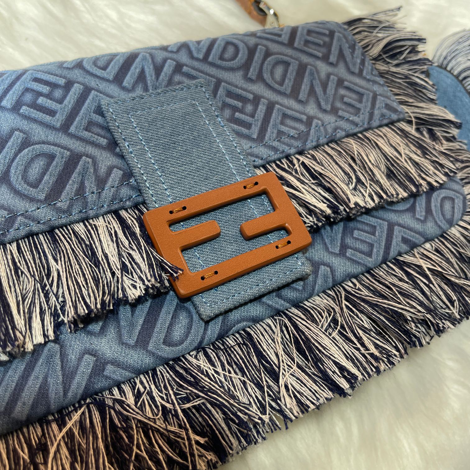 Fendi Baguette Embossed Denim Tassel Bag Size: 26 15cm, Model 0199
