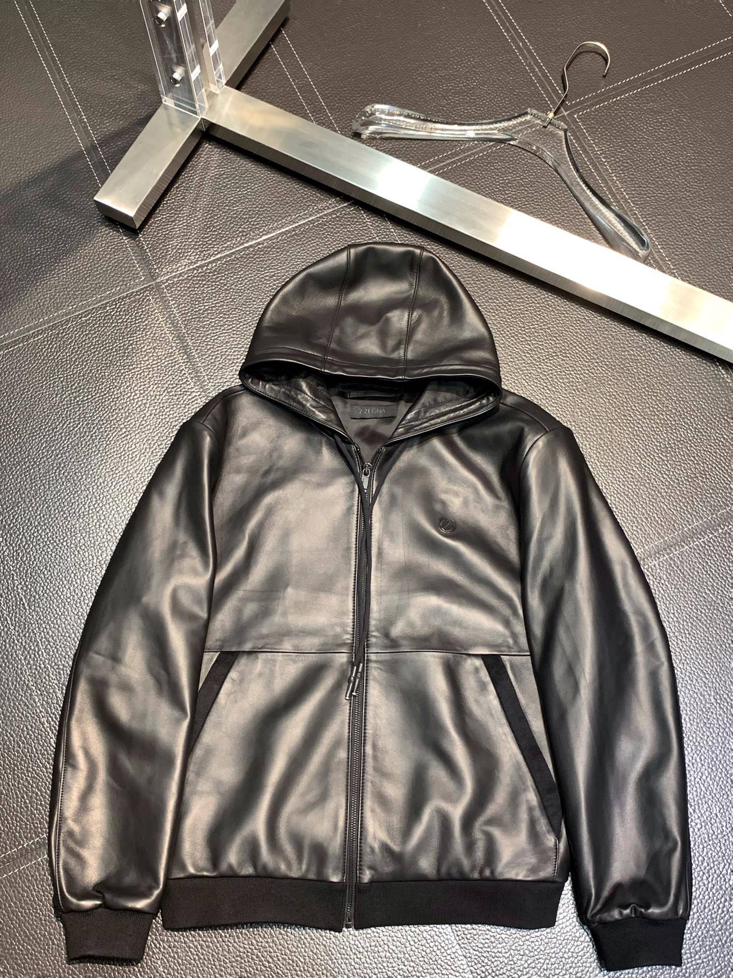 Zegna hooded leather jacket