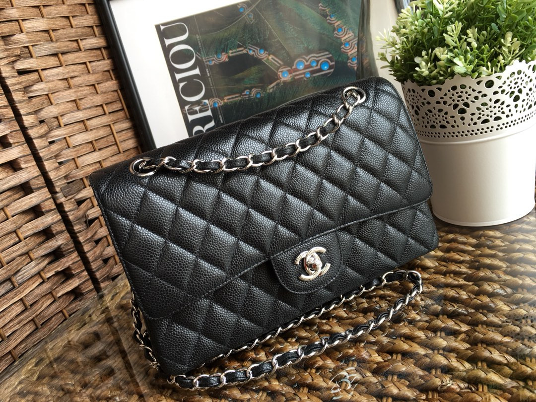 Chanle Classic Double Flap Caviar Silver Hardware